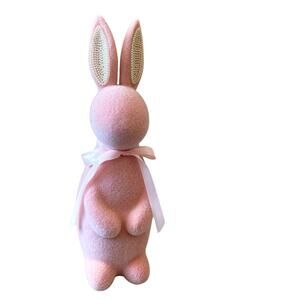 SPRING GATHERINGS 15in Pink Flocked Bunny With Faux Pearl Ears & Ribbon New